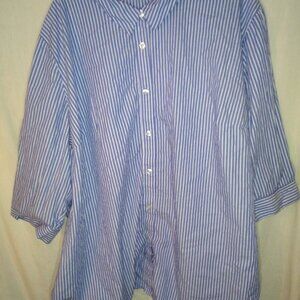 (B) Woman Within Woman's Button Down 3/4 Sleeve Purple Pinstripe Dress Shirt